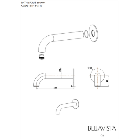BELLA VISTA Mica Bath Spout - Curved - 160mm / 220mm / 250mm