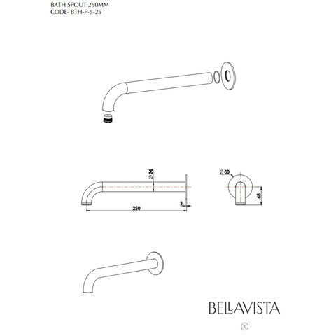 BELLA VISTA Mica Bath Spout - Curved - 160mm / 220mm / 250mm