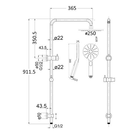 BELLA VISTA Mica Dual Shower Rail - Round