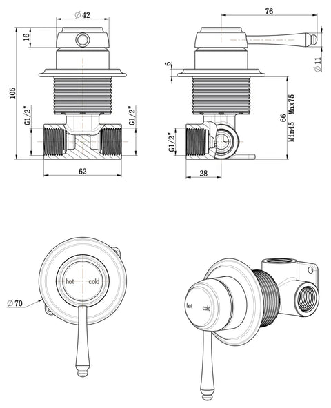 BELLA VISTA Mica Heritage Shower Mixer – TRIM KIT ONLY