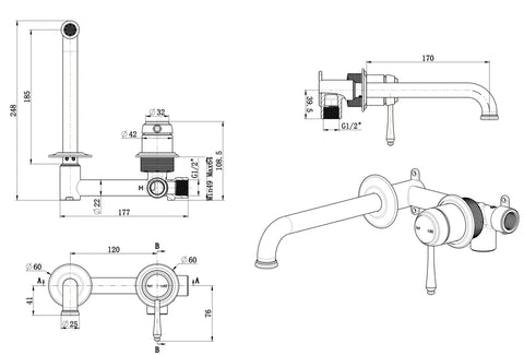 BELLA VISTA Mica Heritage Wall-Spout Combo – TRIM KIT ONLY