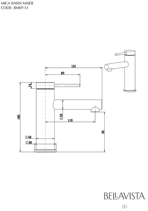 BELLA VISTA Mica Basin Mixer - Straight Spout