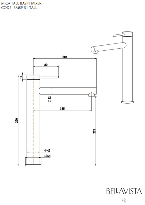 BELLA VISTA Mica Tall Basin Mixer - Straight Spout