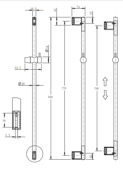 BELLA VISTA Mica Shower Head on Rail Round