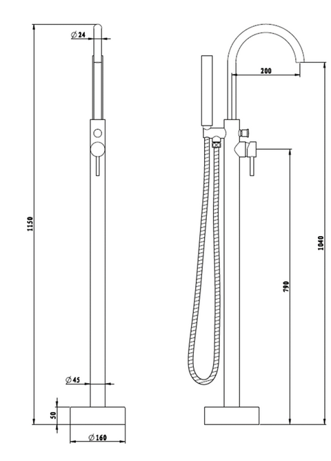 BELLAVISTA Mica Freestanding Bath Spout - Mixer & Handpiece