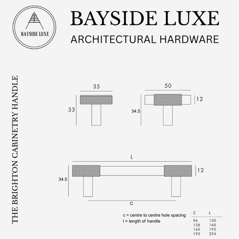 BAYSIDE LUXE - The Brighton Cabinetry Handle - Antique Brass