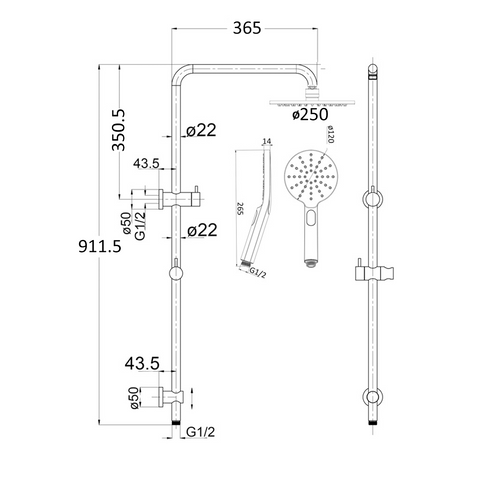 BELLAVISTA Mica Dual Shower Rail - Round