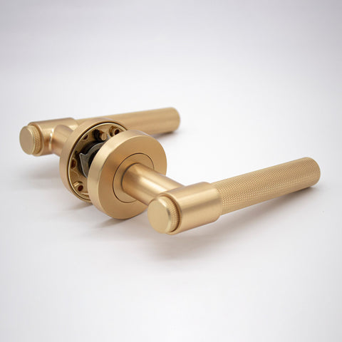 Manovella Rosedale Aged Brass Knurled  Door Handle