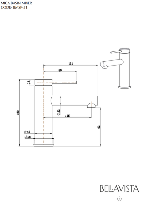 BELLAVISTA Mica Basin Mixer - Straight Spout