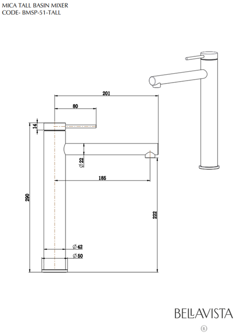 BELLAVISTA Mica Tall Basin Mixer - Straight Spout