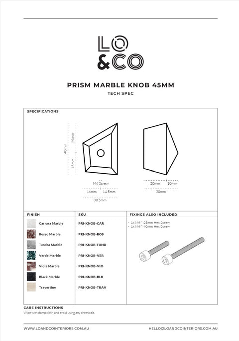 LO & CO - Prism Marble Cabinet Handle