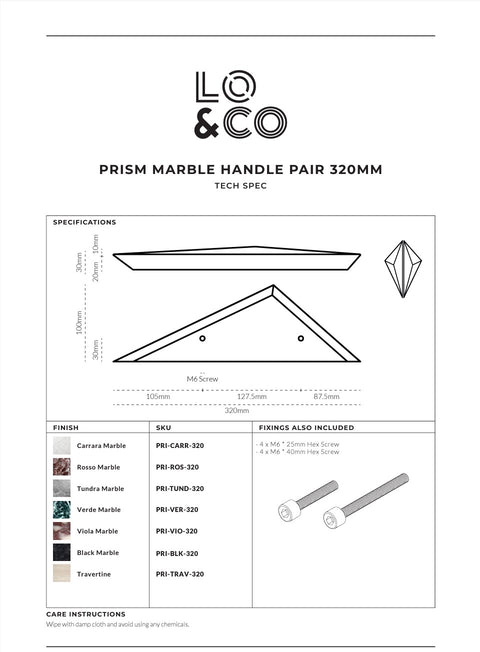 LO & CO - Prism Marble Cabinet Handle