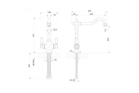 TURNER HASTINGS  Providence Double Sink Mixer