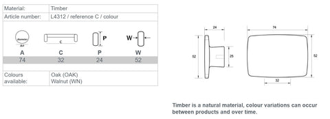 KETHY Quattro Timber Cabinet Knob L4312